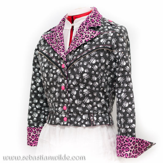 Rockabilly Skulls & Leopard Print Biker Jacket