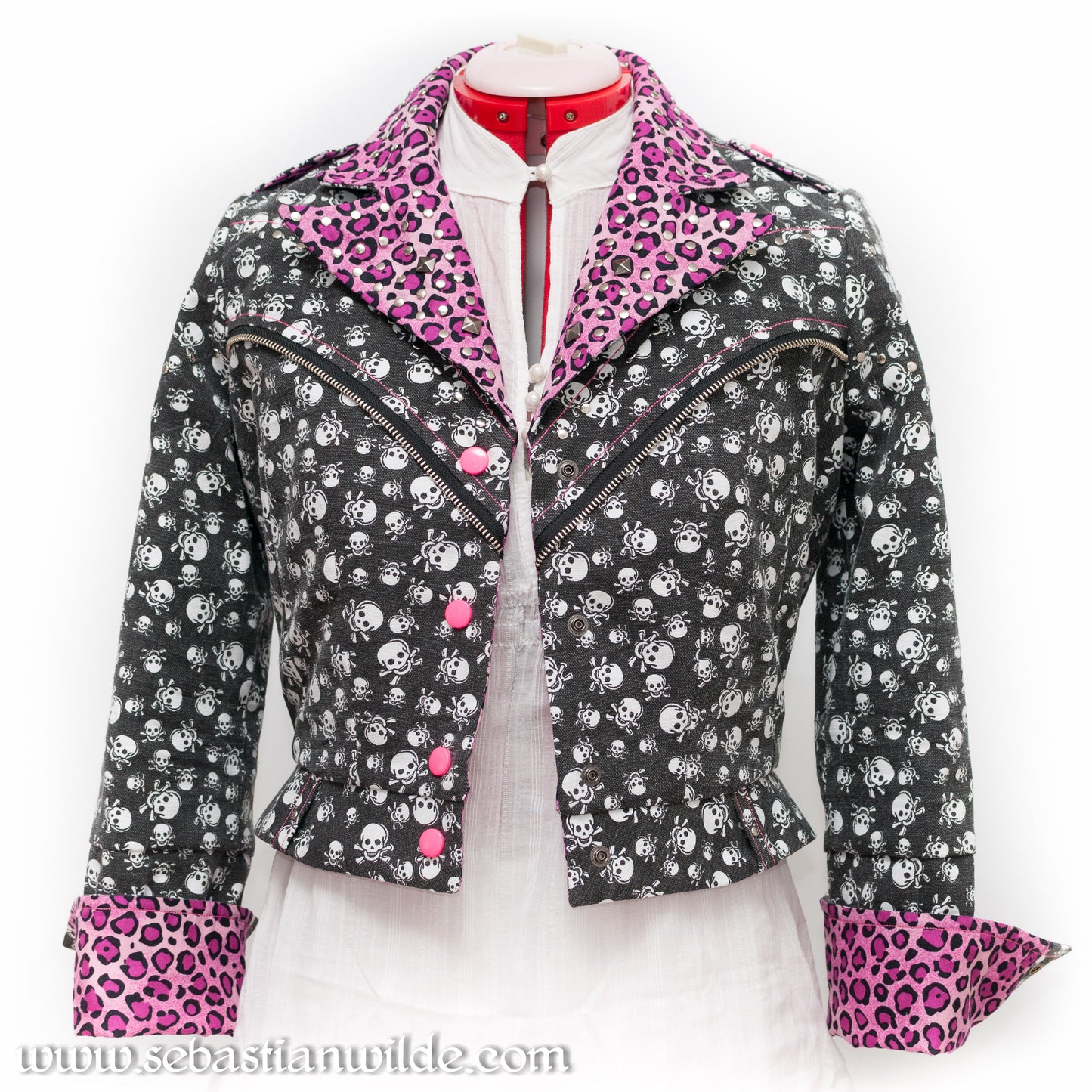 Rockabilly Skulls & Leopard Print Biker Jacket