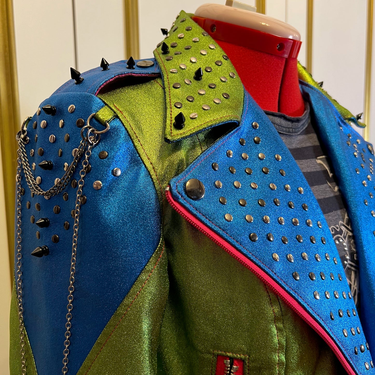 Metallic green dino punk jacket