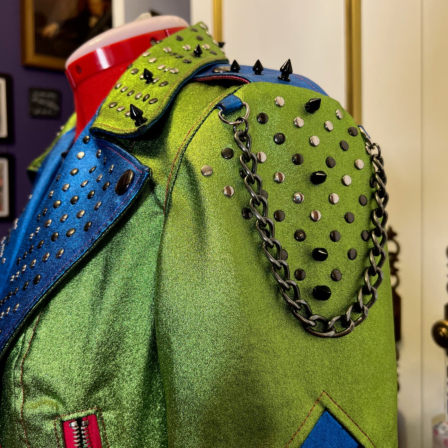 Metallic green dino punk jacket