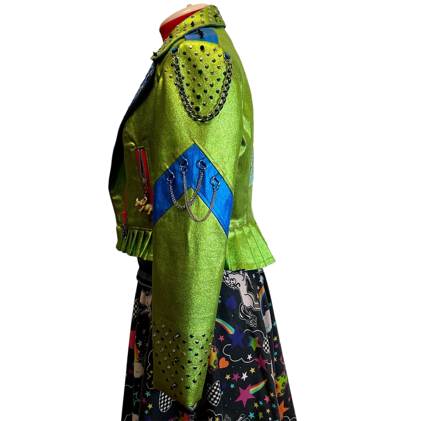 Metallic green dino punk jacket