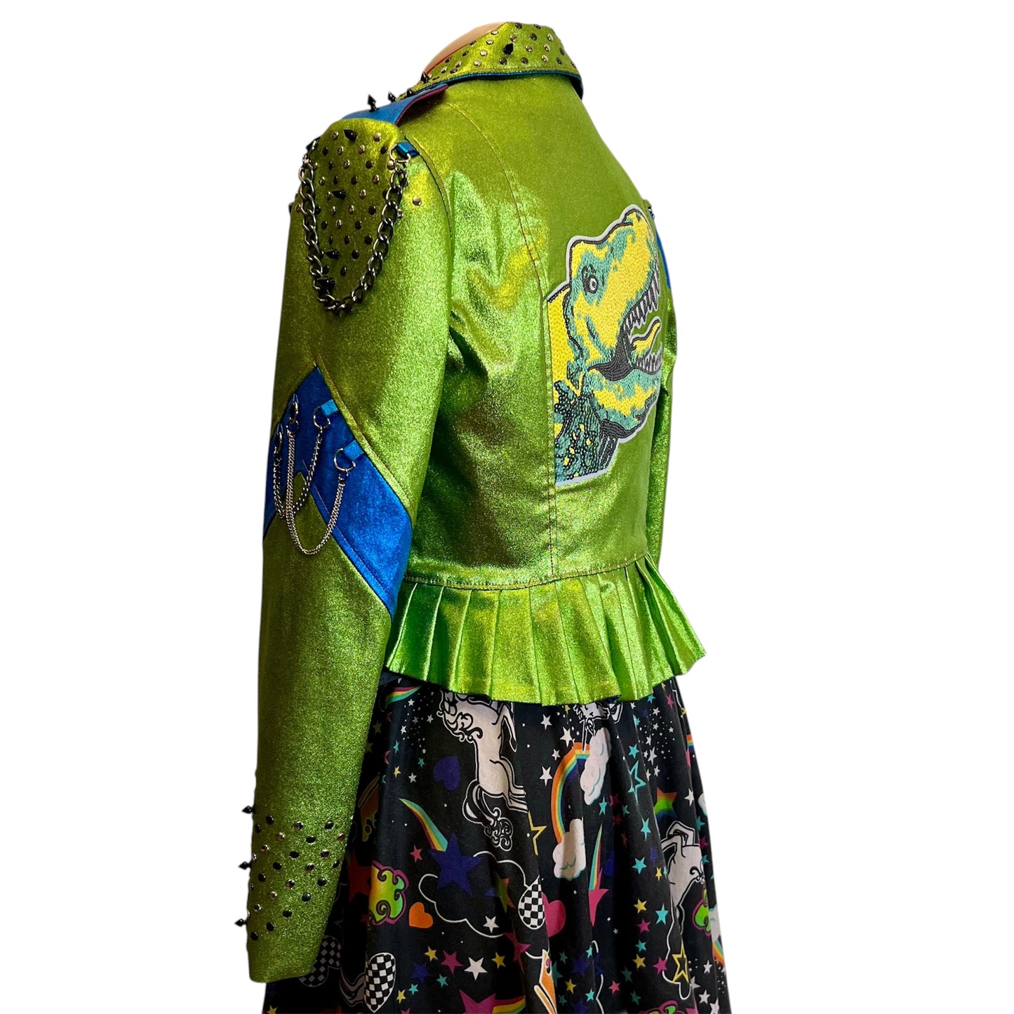 Metallic green dino punk jacket