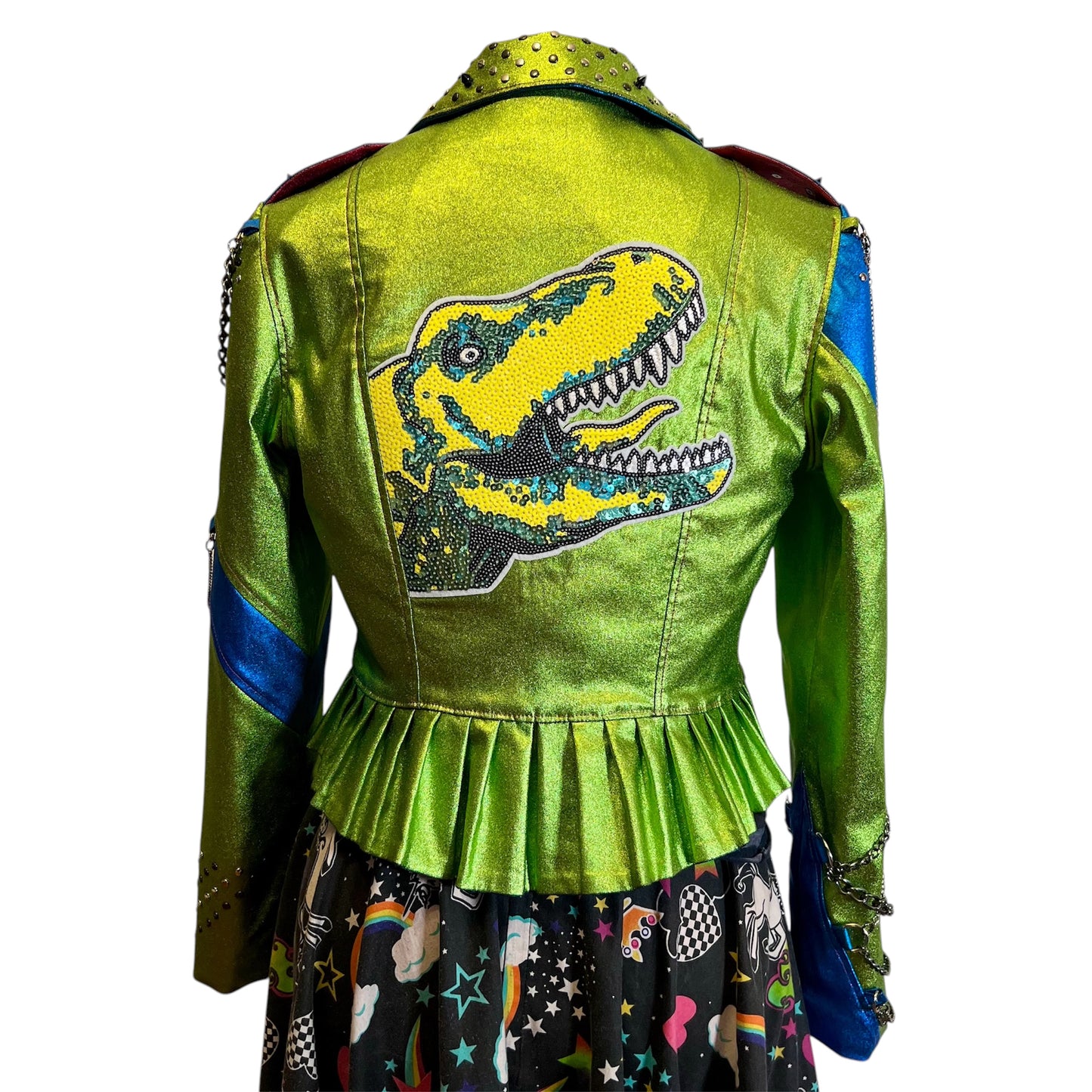 Metallic green dino punk jacket