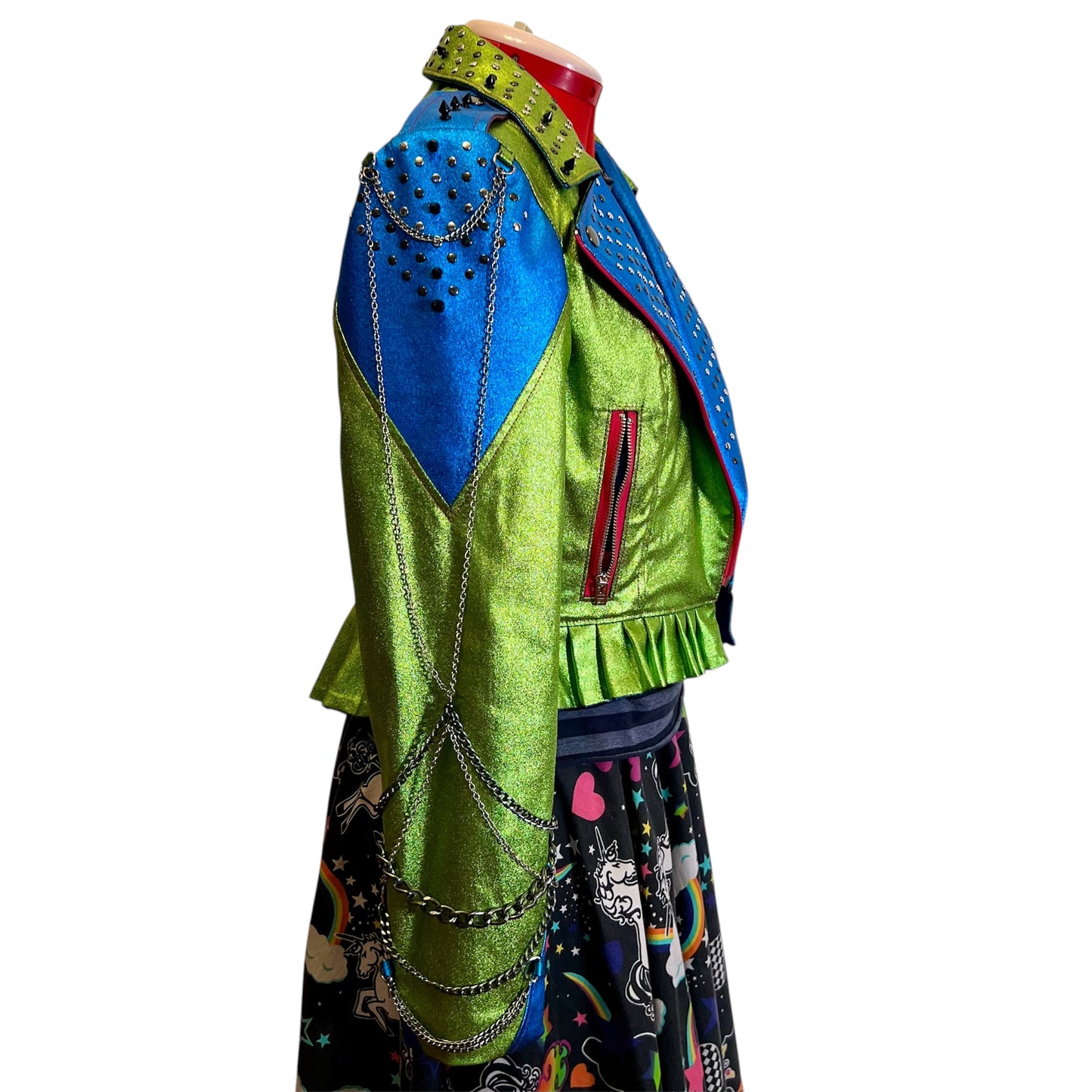 Metallic green dino punk jacket