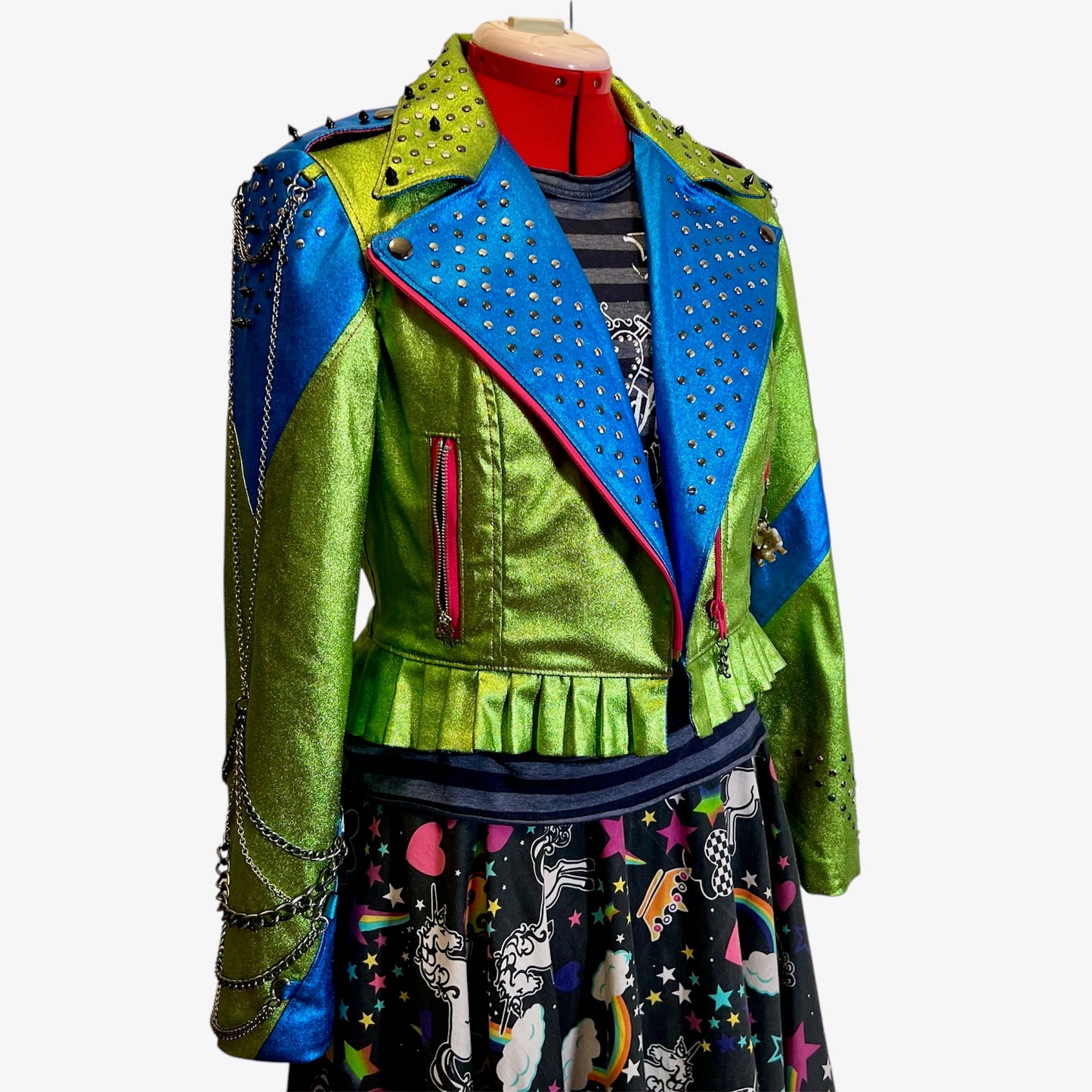Metallic green dino punk jacket