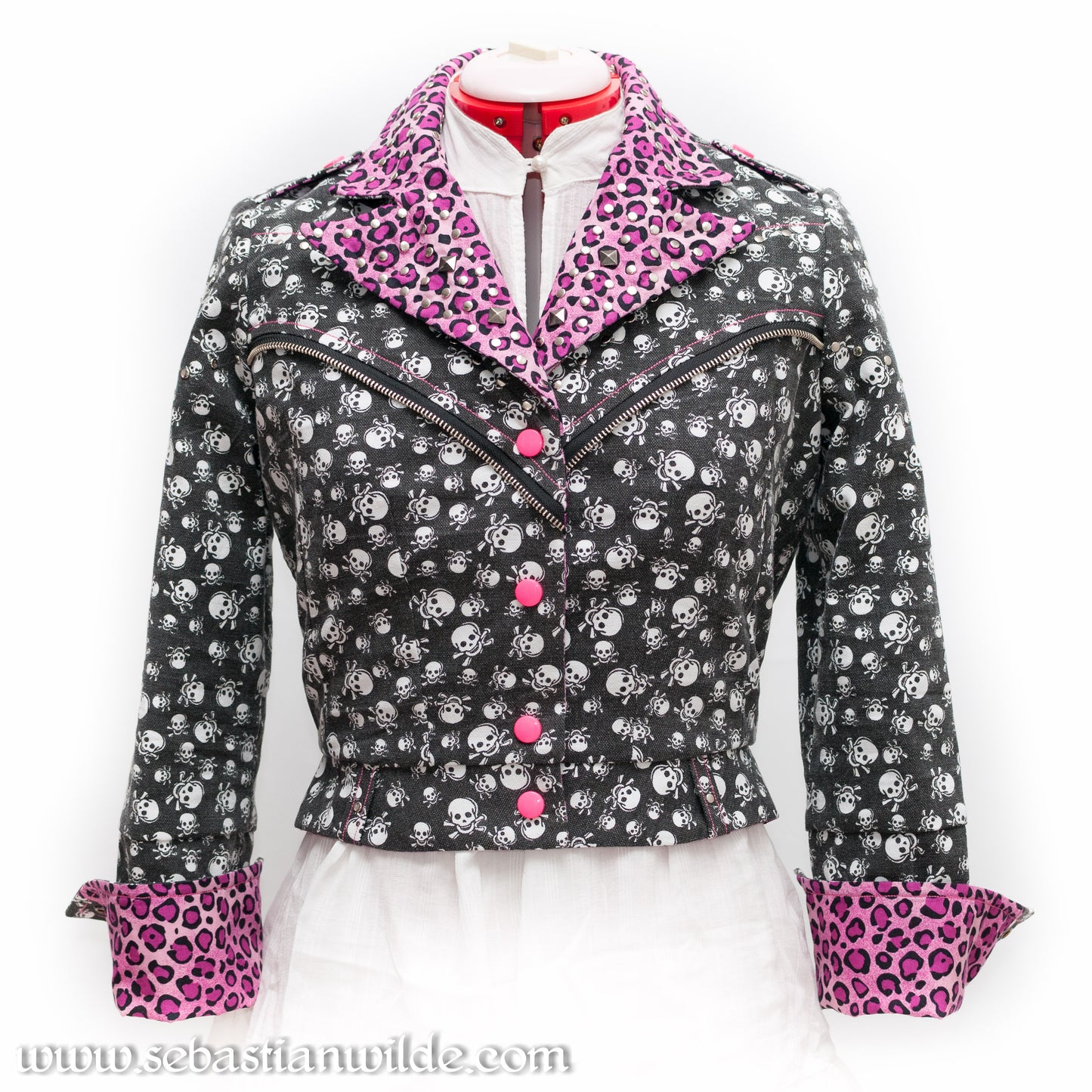 Rockabilly Skulls & Leopard Print Biker Jacket