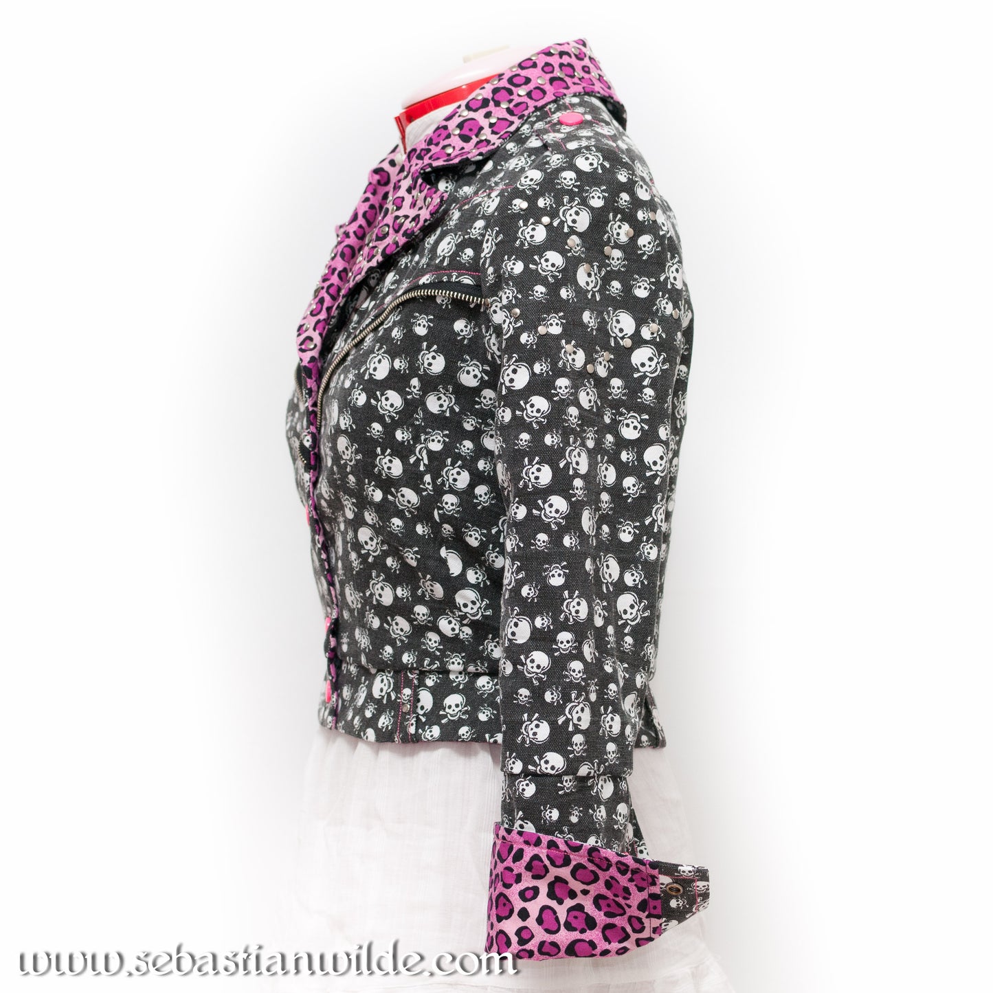 Rockabilly Skulls & Leopard Print Biker Jacket