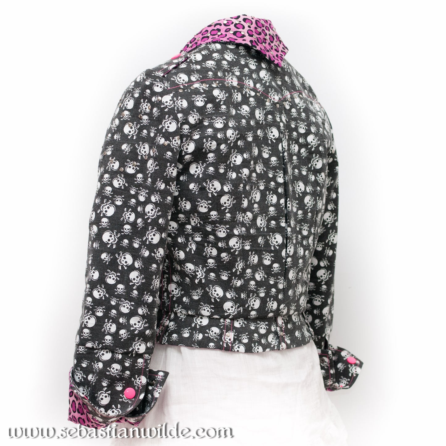 Rockabilly Skulls & Leopard Print Biker Jacket
