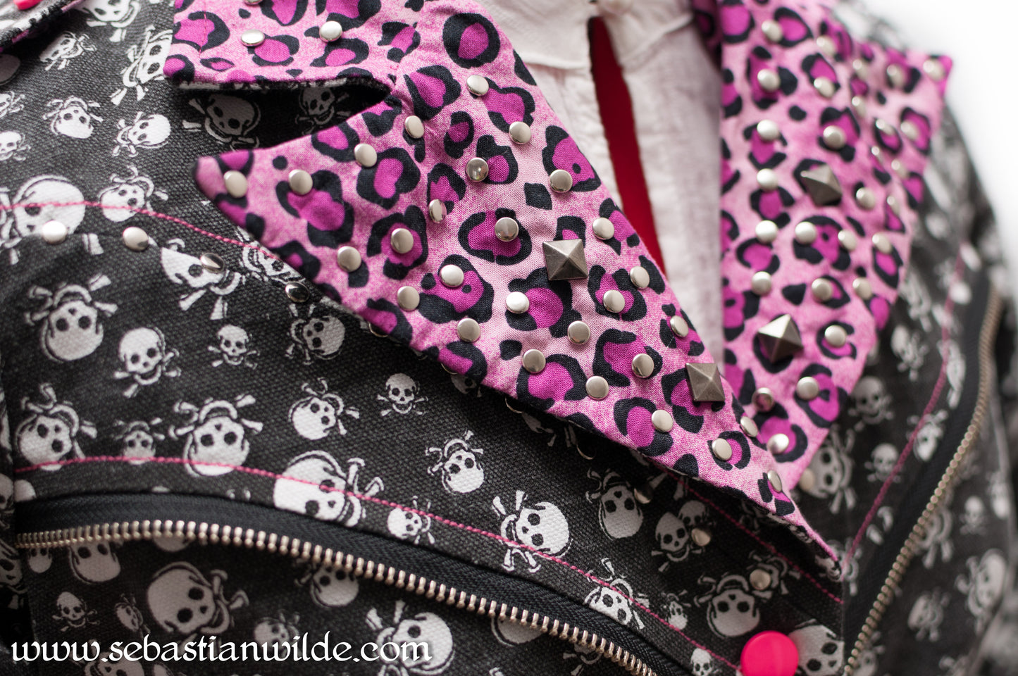 Rockabilly Skulls & Leopard Print Biker Jacket