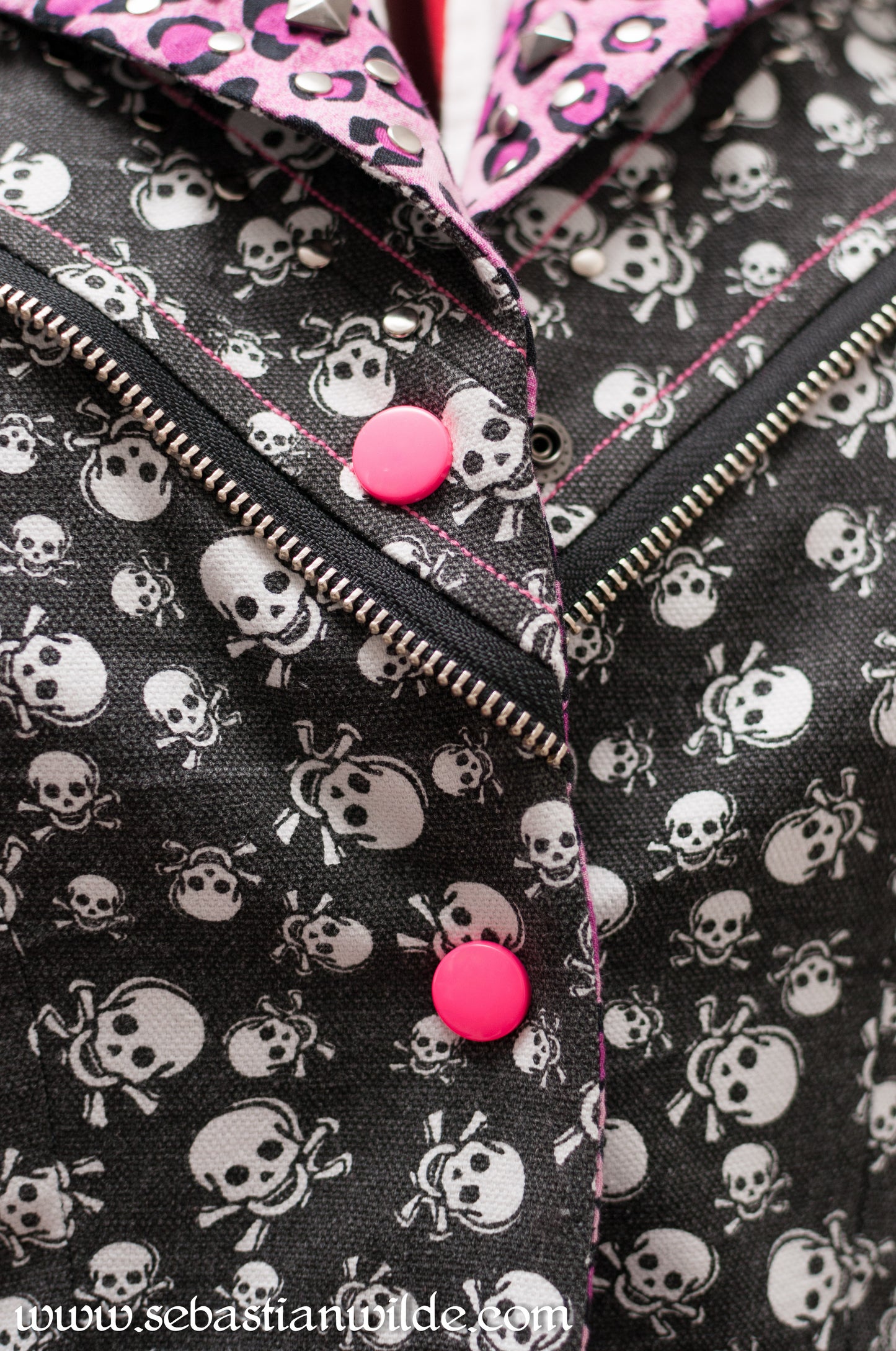 Rockabilly Skulls & Leopard Print Biker Jacket